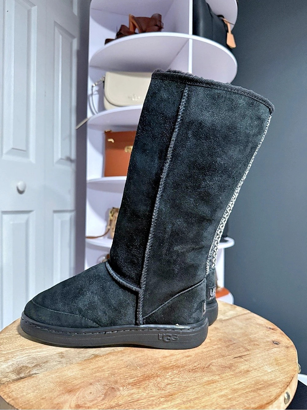 UGG Australia Ultra Tall Revival Tasman Braid Black Suede Boots Women’s 7